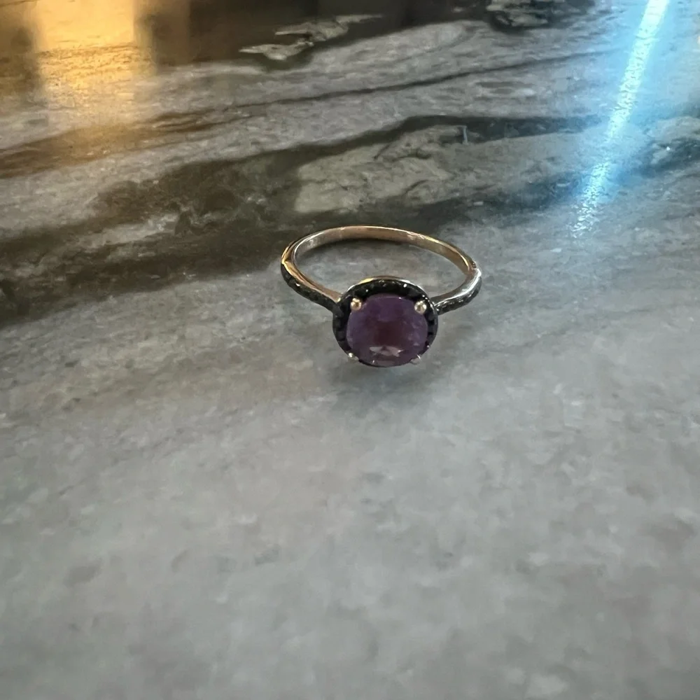 Amethyst and Black Diamond Rose Gold Ring - Picture 3 of 7